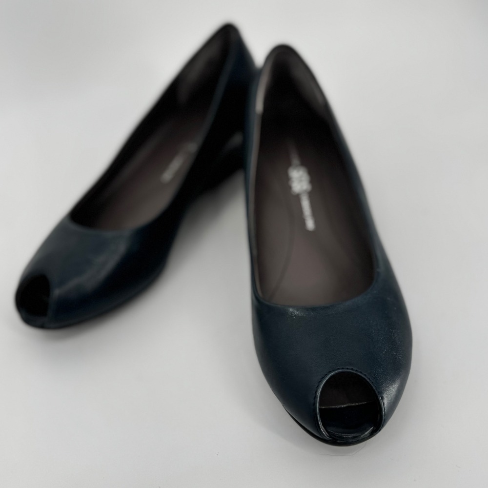 SAS Scarlett Peep Toe‎ Wedge Pump Blue Leather Women's 8 Wide Made in Italy - Picture 10 of 14